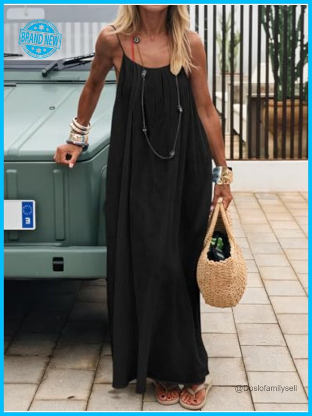 Backless Cami Maxi Sundress Spaghetti Strap Long Lounge Beach Vacation Dress - Picture 6 of 7